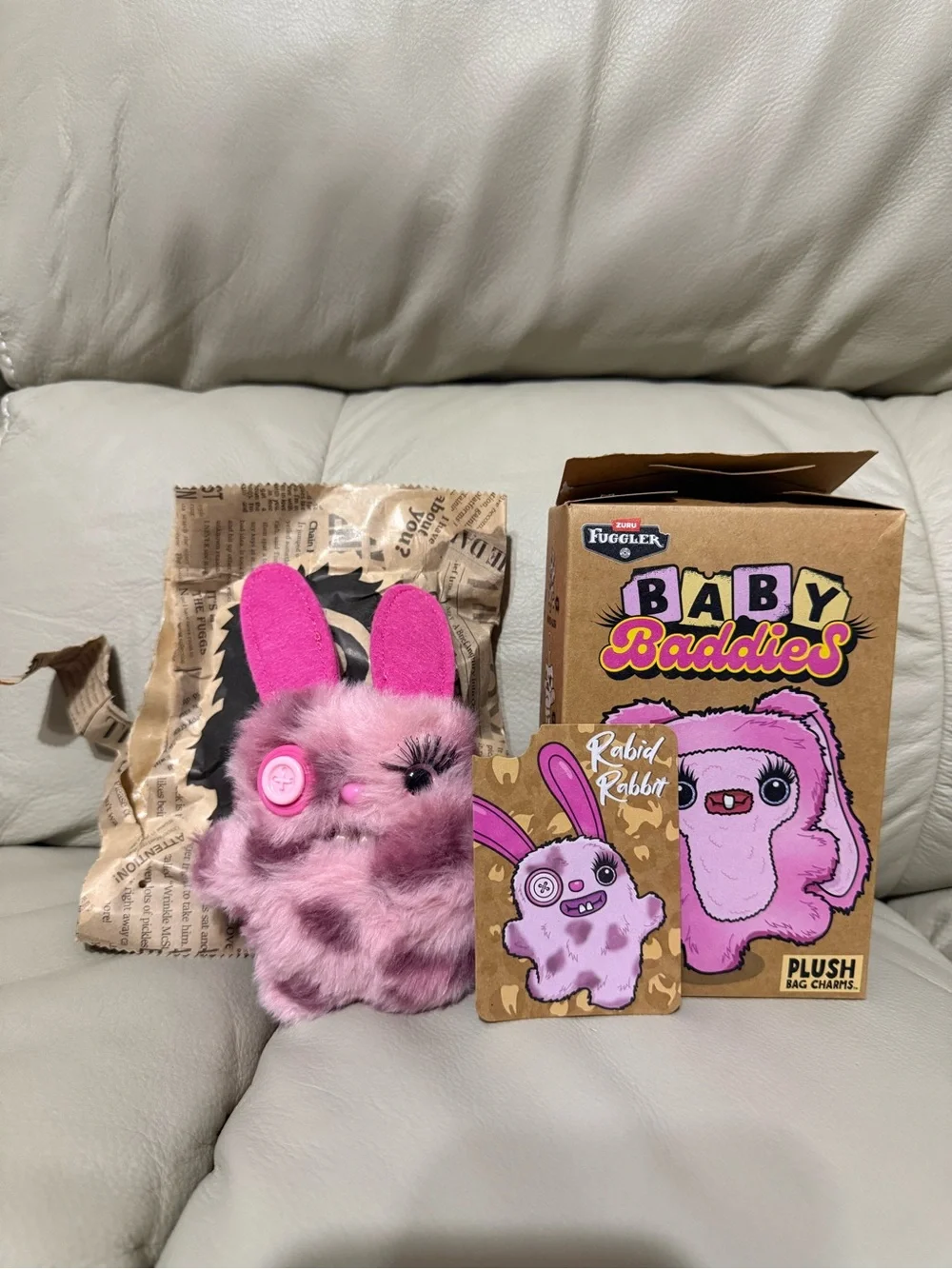 Fuggler Baby Baddies Plush Bag Charm Blind Box Rabid Rabbit Pink Leopard Print